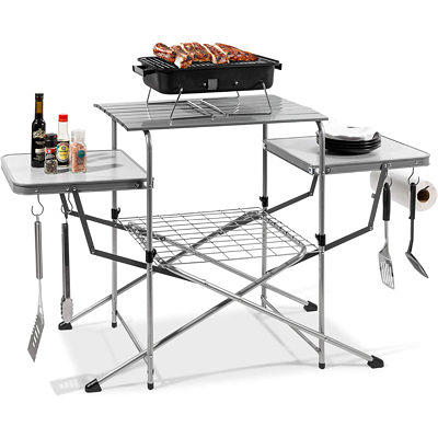 Portable Folding Grill Table, Outdoor Food Prep Station, Picnic