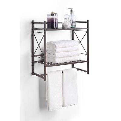 Metal Industrial 2 Tier Bathroom Shelves Wall Mounted,24 Bathroom Shelf  with Towel Bar,Wall Shelf Towel Rack Over Toilet,Floating Shelves Towel