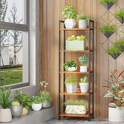 T4TREAM 5-Tier Tall Narrow Shelves Organizer with Doors Slim Bookshelf for  Home Office, Brown