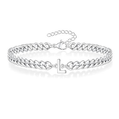 Mens Bracelets, Silver Bracelet for Men Boys Cuban Link Bracelet