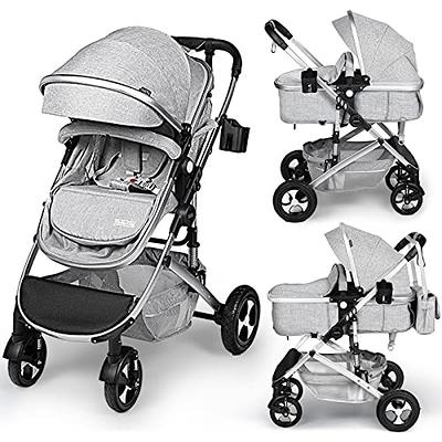 Hot Mom Baby Stroller: Baby Carriage with Adjustable Seat Height Angle and  Four-Wheel Shock Absorption,Reversible，High Landscape and Fashional Pram