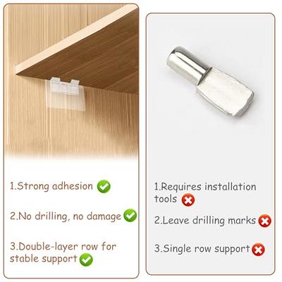 24 Pieces Adhesive Shelf Bracket, Double Row Reinforced Design Shelf  Support Pegs for Shelves Kitchen Cabinet Book Closet