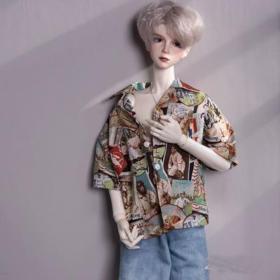 D03-P169 children handmade toy 1/3 1/4 uncle SSDF Doll clothes BJD/SD doll  clothes Vintage print short-sleeved shirt 1pcs - AliExpress