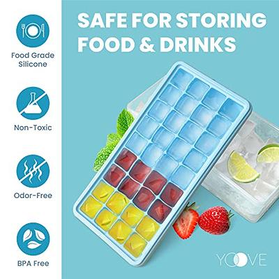 Yoove Ice Cube Tray with Lid and Bin 36 Nugget Silicone Ice Tray for Freezer Comes with Ice Container Scoop and Cover Good Size Ice Bucket, Blue