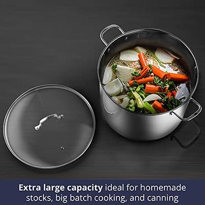 5 Quart Stainless Steel Induction Stock Pot with Glass Lid, 5 Qt  Multipurpose Cooking Soup Pot with Pour Spout, Scale Engraved Inside,  Dishwasher Oven