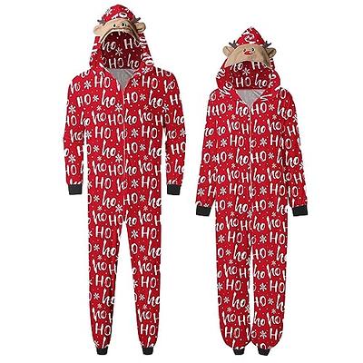 Christmas Family Matching Pajamas Hooded Jumpsuit Sleepwear One Piece  Zipper Nightwear Loungewear Romper Holiday Pjs for Men Women Kids