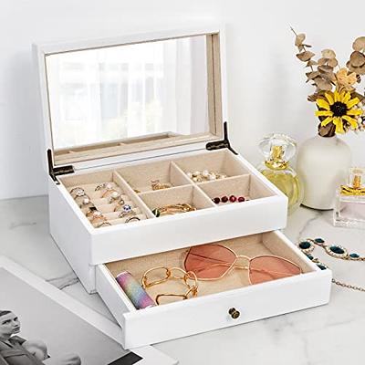  BEWISHOME Jewelry Box Jewelry Organizer Box Jewelry Boxes for  Women Girls 2 Layers Jewelry Storage Trays with Large Mirror for Earring  Ring Necklace Bracelet Faux Leather White SSH01W : Clothing, Shoes