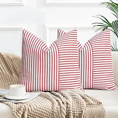 ANRODUO Pack of 2 Christmas Decor Cream White Decorative Throw Pillow  Covers 18x18 Inch for Couch Bed Living Room, Soft Striped Square Cushion  Covers