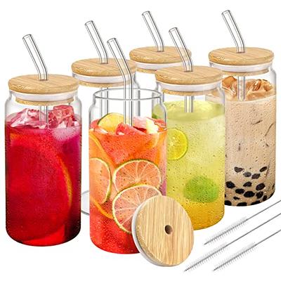  Glass Cups Set - 24oz Mason Jar Drinking Glasses w Bamboo Lids  & Straws & 2 Airtight Lids - Cute Reusable Boba Bottle, Iced Coffee Glasses,  Travel Tumbler for Bubble Tea