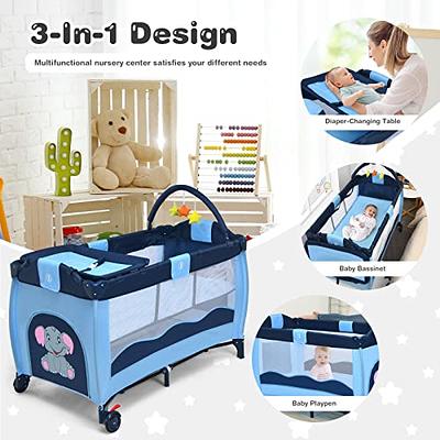 Costway Foldable Baby Crib Playpen Playard Pack Travel Infant 3-in-1  Bassinet Bed Music Gray