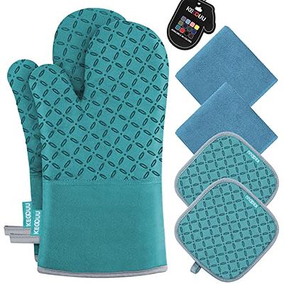 Extra Long Silicone Oven Mitts, sungwoo Durable Heat Resistant Oven Gloves  with Quilted Liner Non-Slip