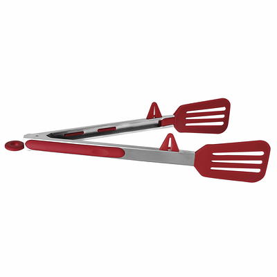 Unique Bargains Kitchen Stainless Steel Silicone Tipped BBQ Cooking Tongs Burgundy 9 1 PC