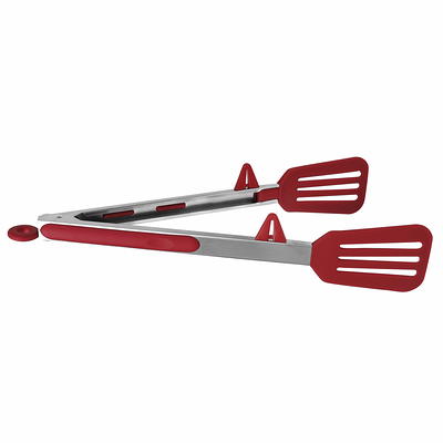 Unique Bargains Kitchen Tong Set for Cooking Stainless Steel Tongs with Stands Silicone 2pcs - Burgundy