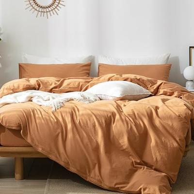 MooMee Bedding Duvet Cover Set 100% Washed Cotton Linen Like Textured  Breathable Durable Soft Comfy (Comforter Not Included) Light Beige Cream,  Queen 