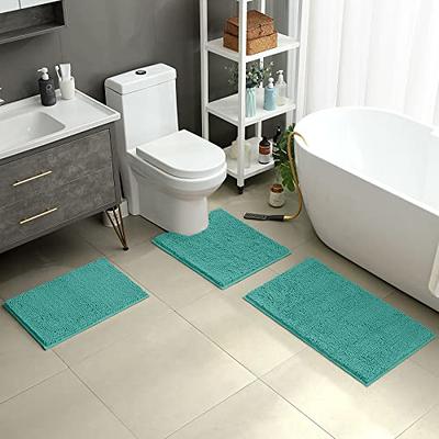 Turquoize 3 Pieces Bathroom Rugs Sets Non Slip Extra Absorbent Chenille  Shaggy Mat Set for Bathroom Floor with Toilet Rugs for Tub, Washable Shower