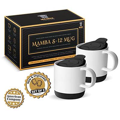 Coffee Mug Set w/Lid and Removable Silicone Base - 12 ounce Slideproof Coffee  Cups w/Handle