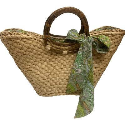 Straw Beach Bag Vintage Handmade Woven Shoulder Bag Raffia circle