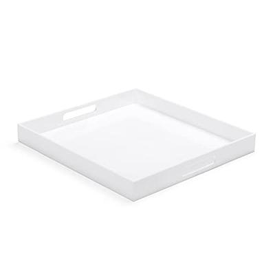 ATOZONE White Acrylic Large Ottoman Tray with Handles 18x18x2 Spill  Proof Serving Tray Rubber Boot Organizer Tray Decorative for Living Room