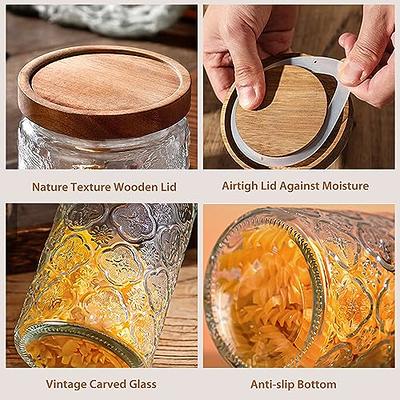 CZFWin Glass Flour Container with Airtight Bamboo Lid, Large Glass Food Jar with Wooden Lid for Storage Flour, Sugar, Cookies, R