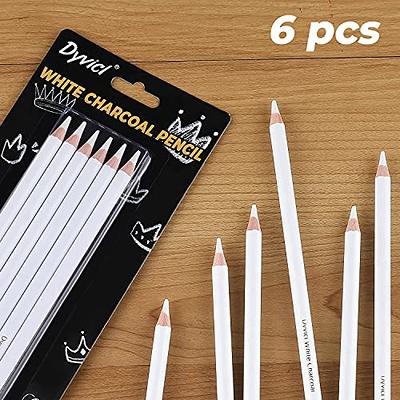 Dyvicl White Charcoal Pencils Drawing Set, 6 Pcs Sketch Highlight