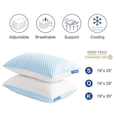 Premium Adjustable Cooling Shredded Memory Foam Bed Pillows for Sleeping,  Queen, 19 x 29, Set of 2