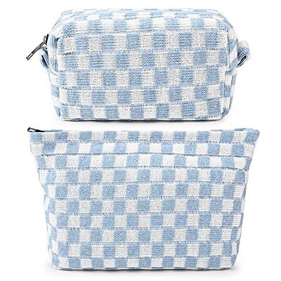 SOIDRAM 2 Pieces Makeup Bag Checkered Cosmetic Bag Black Brown