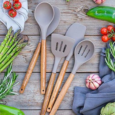 Natural Acacia Wooden Silicone Kitchen Cooking Utensils Set 8 Pcs