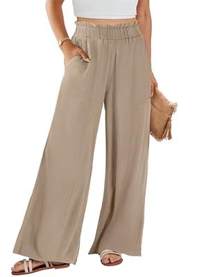 Women Linen Pants Elastic High Waist Wide Leg Palazzo Lounge Pants Casual  Loose Beach Pants with Pockets (S, ArmyGreen) at  Women's Clothing  store