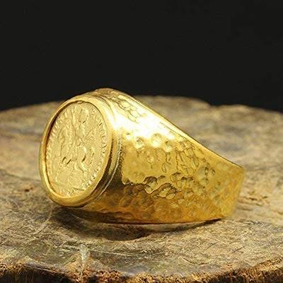 Valily Stainless Steel Sovereign Coin Ring Gold color Roman Solider Ring  for Men Women Party Jewelry