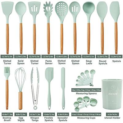 12 Pcs Silicone Kitchen Utensils Set with Holder Wooden Handles Heat  Resistant & BPA Free & Non-Toxic(khaki) 