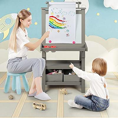 MEEDEN Kids All-in-one Art Easel, Dual-Sided Magnetic Chalkboard &  Whiteboard, Deluxe Adjustable Standing Toddler Easel with 3 Paper Rolls, 6  Finger