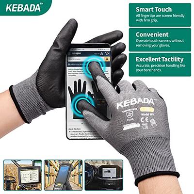 Kebada W1 Work Gloves for Men and Women,Touchscreen Working Gloves with  Grip,12 Pairs Thin Mechanic Gloves,PU Coating on Palm & Fingers,Breathable