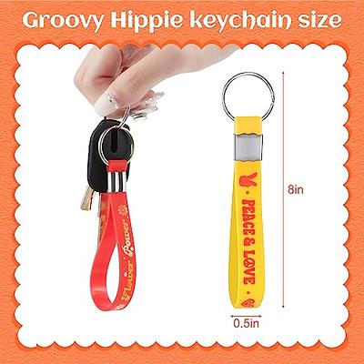 Huquary 24 Pcs Groovy Hippie Boho Keychain Silicone Key Ring with Hippie  Messages and Signs Cute Wrist Lanyard Key Chains Bulk for Women Men Gift