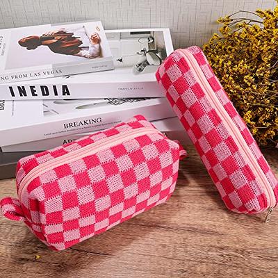 2Pcs Small Makeup Bag for Purse Checkered Cosmetic Bag Cute Makeup