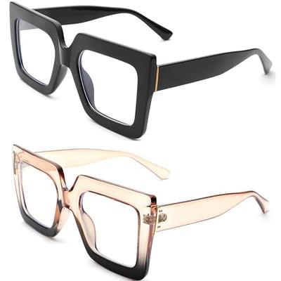 SCVGVER Vintage Square Oversized Glasses for Women Men Non-prescription  Clear Lens Eyewear
