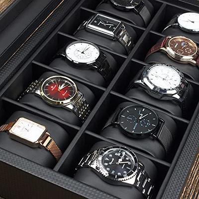 GUKA Watch Box 10 Slot Display Case Real Glass Organizer Storage with Luxury Watch Display Case for Men and Women Gift (55mm Card Slot)