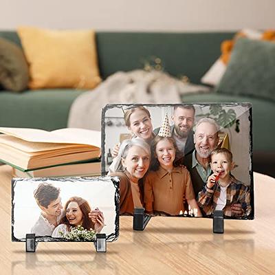 PYD Life 12 Pack Sublimation Photo Slates Rock Blanks 5.5 x 7.5 inch Bulk Stone Frame White with Display Holder for Heat Transfer Printing