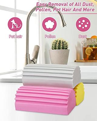 Damp Duster, 2-Pack Pink Magical Dust Cleaning Sponge Blind Cleaner Duster  Tool, Reusable Dusters for Cleaning Baseboards, Vent, Ceiling Fan & Cobweb