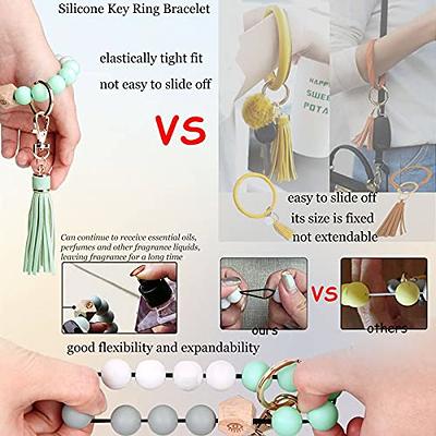 Wrist Key Chain with Beads Silicone Wrist Key Ring Bracelet Keychain for  Women Silicone Beaded Bangle Chains 