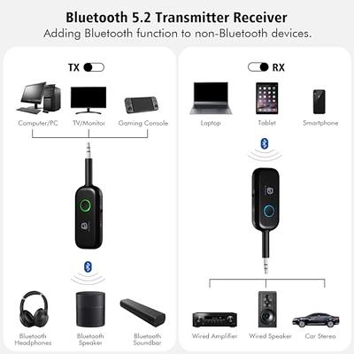 [Bluetooth Transmitter & Receiver] YMOO Bluetooth 5.3 Audio Adapter for  TV/Airplane/Bluetooth Headphones/Speaker, 3.5mm Jack Aux HiFi Stereo, Dual