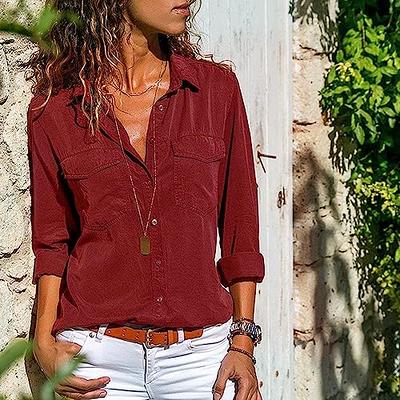 V Neck Tunic Tops for Women Solid Color Slimming Long Sleeve Blouse Tops  Leisure Summer Shirt Top, Wine, Large : : Clothing, Shoes &  Accessories