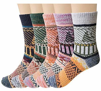 Loritta 5 Pairs Wool Socks for Women Gifts Winter Warm Thick Knit Cabin  Cozy Cre