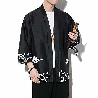 PRIJOUHE Men's Kimono Jackets Cardigan Lightweight Casual Cotton