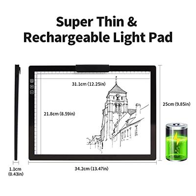 Rechargeable A4 LED Light Pad with Padded Case, YINGWOND Tracing Light Box  w/Riser Stands and Paper Clip, 6 Levels of Brightness, Type-c Cable