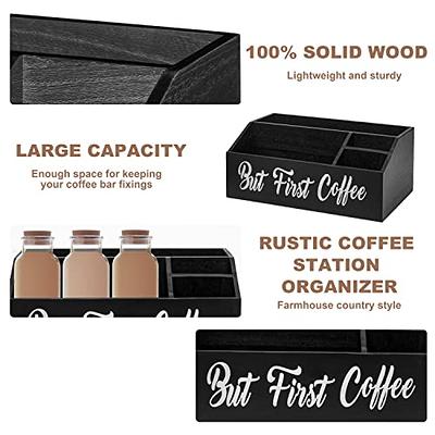 Coffee Bar Organizer, Wooden Coffee Station Accessories Storage Bin Box, Farmhouse Coffee Caddy Countertop Decor, Rustic Condiment Holder for Coffee