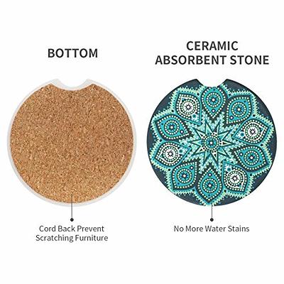 Car Cup Holder Coasters, Pack of 2, Absorbent Ceramic Stone Car Coasters  for Drinks, Cute Car Accessories with Cork Back and Finger Notch for Easy