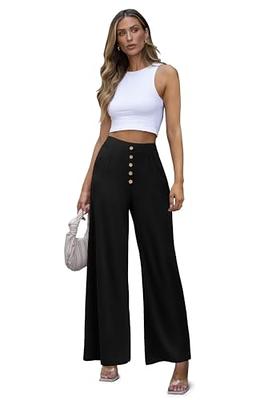 JZC PJ Pants Plus Size Casual Palazzo Pants for Women Lounge Pants Stretchy  Button Wide Leg Trousers Black XL - Yahoo Shopping