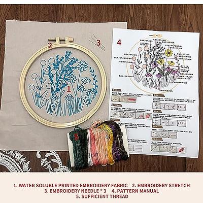 Stamped Embroidery for Beginners with Pattern, stitch, Embroidery Starter  Including Embroidery Hoops, Color Threads and Drawings Style 3