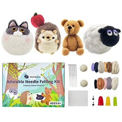 Wool Queen 4 Animals Needle Felting Gift Kit, Hedgehog, Tedbear, Sheep,  Cat, Pure Queensland 70S Fine Wool, Felting Foam Mat, 6 Needles,  Instruction & Videos- Easy for Beginner - Yahoo Shopping
