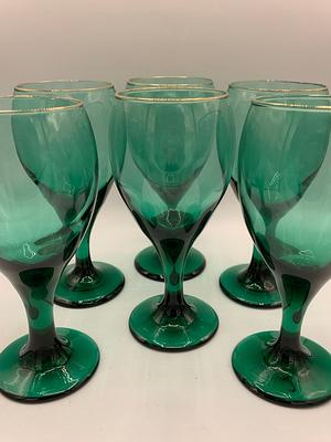 Vintage Libbey Premiere Dark Green Champagne Flutes Set of 8 